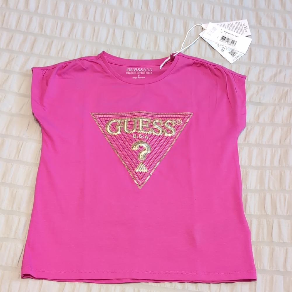 New Girls Size 6 Guess Pink Organic Cotton T-shirt